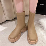 mid-tube thin boots women's 2022 new summer thin back zip Chelsea square-toe short boots platform