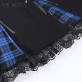 Black Plaid Lace skirts Womens Girls Y2K Summer Vintage Kawaii Streetwear Cute Mini Pleated Skirt Gothic Hippie Kawaii