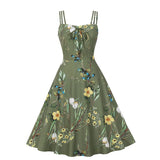 Summer New Arrival Women Summer Dresses Spaghetti Straps Floral Printed Sexy Sleeveless High Waist 50s Swing Pinup