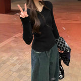 Comfortable Gentle Thin Fashion Temperament Gray Purple V Collar Knitted Knitted Shirt Niche
