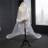 White Ivory Bling bling Cathedral Wedding Veils Long Lace Edge Bridal Veil with Comb Two Layers Blusher Veil Wedding