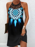 Autumn Halter Neck Leopard Mini Dress Sexy Vintage Vestidos De Fiesta Patchwork Print Sleeveless Beach Casual Dress