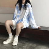 Tie Dye Long Sleeve T-Shirt Casual Loose Top Korean Style Clothes Student Harajuku T-shirt Streetwear Women