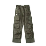 Heavy Industry Multi-Pocket Washed Cargo Pants Women Y2K Vintage Streetwear High-Rise Loose Oversized Straight-Leg