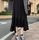 Gothic Irregular Pleated Skirt Solid Color Elastic High Waist Stitching Ruffled Woman Skirt Simple Fashion 2021 Autumn