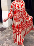 Dresses Women Summer Long Sleeve Pleated Boho Print Dress Ladies Fashion Vintage Boho Beach Maxi Dresses