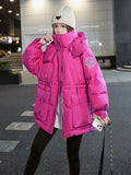 Women Winter Tooling Hooded Down Jacket Women's Korean Version Solid Colors Loose Thick Warm Down Puffer