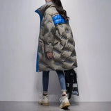 letter printed down jacket for women's medium long 2023 winter new Korean stand collar 90% white duck down coat