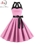 Halter Party Dress Retro Polka Dot Hepburn Vintage 50s 60s Pin Up Rockabilly Dresses Robe Elegant Midi