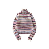 Y2K Striped Sweater Women Harajuku Turtleneck Knit Pullovers Korean Patchwork Knitwears Vintage O Neck Slim Jumpers