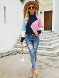 Autumn Winter New Loose Pullover Sweater Women Round Neck Patchwork Contrast Knit Fashionable Street Clothes Pullover