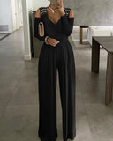 New Summer Party Wear Clothes Women's Sexy Studded Cutout Ruched Wide Leg Jumpsuit Casual Sleeveless Long