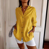 New Single-Dran Buckle Folding Collar Shirt Burst Lady Solid Color Can Sleeve