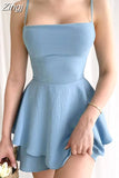 Sexy Women Suspender Strap Playsuits Fashion Square Neck Tie-up Backless Double-layer Ruffles Short Dress