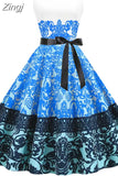 Butterfly Print Women Summer Midi Dress Sleeveless Vintage Retro Pin Up Party Robe Rockabilly