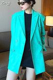 Autumn Oversized Shiny Purple Crocodile Pattern Faux Leather Blazer Women Long Sleeve Double Breasted Y2K Jacket