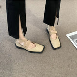 leather shoes women's spring 2022 new all-match fashion square head flat bottom shallow mouth single shoes lazy