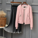 Spring Autumn Faux Leather Jacket Women O-neck Zipper Casual Jackets Female Short Biker Coat Plus Size S-4XL