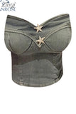 Women Summer Y2k Denim Camisole Star Crop Top Off Shoulder Sexy Streetwear Vintage Chic Strapless Tube Top Girl Fashion Tank
