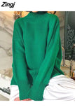 Women's Turtleneck Sweater White Jumper Warm Knitwear Green Pullover Women Thick Loose Elegant Sweater for Women