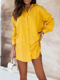 Women Lapel Buttoned Shirts + Pocket Shorts Suits Office Lady Two Piece Sets Retro Pattern Printed Long Sleeve