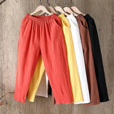 Cotton Linen Harem Pants Women Summer Loose 4XL Solid Color Pants High Waist Elastic Female Ankle-length