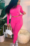 Fashion Hollow Tracksuit Two Piece Set Women Long Sleeve O-Neck Elastic Tops+Leggings Female Sporty Matching