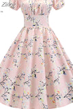 Dress Women Puff Sleeve Swing Vintage Dresses Robe Femme Elegant Floral Print Pin Up Party Dresses