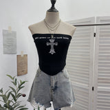 Girl Cross Letter Print Chest Vest Short-Term Umbilical Repair Body Elastic Sleeveless Top