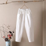 Cotton Linen Harem Pants Women Summer Loose High Waist Elastic Ankle-length Pants Solid Oversize 4XL Lady Casual