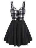 Print Sleeveless Half Zip Dress High Waisted Sleeveless Retro O-ring Mini Summer