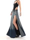 2023 Split Out Denim Skirt Jeans Women Casual Long Skirt High Waisted Jean Streetwear New Midi Skirt
