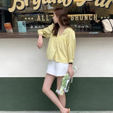 Vintage Sweet Lace Shirts Women Korean Cute V Neck Long Sleeve Loose Blouses Summer Streetwear Boho Beach Casual Tops