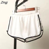 Womens Summer Black White Mid Waist Motion Outwear Patch Design Elastic Soft S-5XL Loose Leisure Home Style New