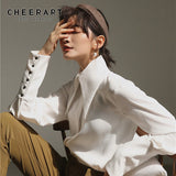 White Vintage Blouse Long Sleeve Button Down Big Collar Shirt Ladies High Fashion Blouses And Tops Fall Clothing
