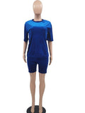 Casual Solid Velvet Loose Shorts Set Women Summer Short Sleeve Top And Shorts 2 Pieces Suit Sportwear