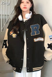 Patchwork Letter Embroidery American Baseball Coats Loose Preppy Style Bomber Jacket Women Outerwear High Street