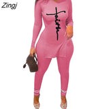Tracksuit For Women Faith Letter Ribbed Knit Two Piece Set Casual 2 Pcs Outfits Long Sleeve Tshirts Pants Suit Matching
