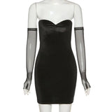Mall Goth Strapless Velvet Black Dresses E-girl Aesthetics Off Shoulder Mesh Sleeve Mini Dress Party Outfits