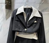 New Arrival Collection Single Diamonds Buttons Blazer High Waist Short Irregular Pleated Skirt Two Piece Set