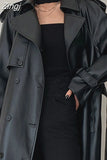 Spring Autumn Long Gray Pu Leather Trench Coat for Women Raglan Sleeve Belt Runway Luxury Designer European Fashion