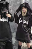 Hooded Tops Women Pullovers Oversize Rabbit Ear Sudaderas Mujer Hiphop Men Fleece Sweatshirts Y2k High Street