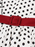 Sleeve Retro Vintage Women Casual Tunic Midi Dress Summer Dot Plaid Print Elegant Aline Swing Casual Cocktail Party