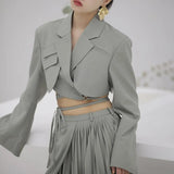 Irregular Elegant Blazer For Women Notched Long Sleeves Lace Up Bowknot Blazers Female 2021 Spring Fashion New