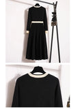 Warm Knitted Sweater Dresses For Women Office Ladies Elegant High Quality High Waist Patchwork Knitwears Dresses