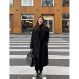 Long Wool Blends Coats Women Streetwear Black Blazer Korean Quilted Woolen Jackets Winter Elegant Overcoat Thick