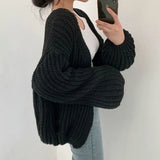 Vintage Harajuku Lantern Sleeve Women Cardigan Sweater Casual Korean Fall Streetwear Tops Coat Chic Lazy Wind Y2k