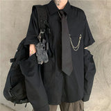 Gray Shirts Women Harajuku Detachable Sleeve Oversized Bf Gothic Blouse with Tie Vintage Streetwear Punk Autumn