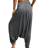 Women Fashion Trousers Harem Drop Crotch Baggy Wide Leg Hippy Boho Loose Lady Solid Plus Size Full Length yoga