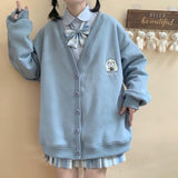 Kawaii Cute Hoodie Women Japanese Streetwear Soft Girl Oversize Button Up Preppy Style Casual Cartoon Basic